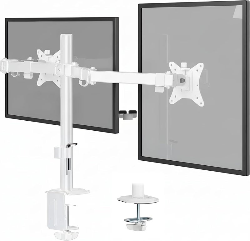 Mount-It! Dual Monitor Mount for Desk, Adjustable Tilt Swivel on Double Monitor Mounts for Screens up to 32”, Dual Monitor Arms for 2 Monitors, VESA 75x75 and 100x100 C-clamp & Grommet in White - Image 1